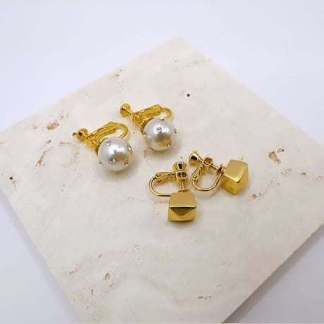 studs cube  earring  Pearl SET【スタッズキューブ】
