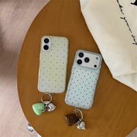 iphone17/16 ケース ドット柄 韓国 流行り スマホケース iphone17pro/16pro/15pro ケース チャーム 付き R473