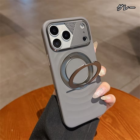 【MagSafe対応】iphone18pro/17pro/17promax ケース 360°スタンド付き メタリック カメラカバー ウェーブ iphone ケース R490
