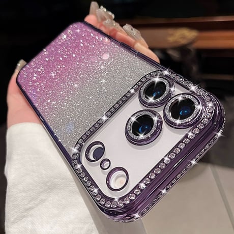 iphone18pro/17pro ケース キラキラ ストーン スマホケース クリア iphone16/15ケース カメラフィルム 一体型 R108