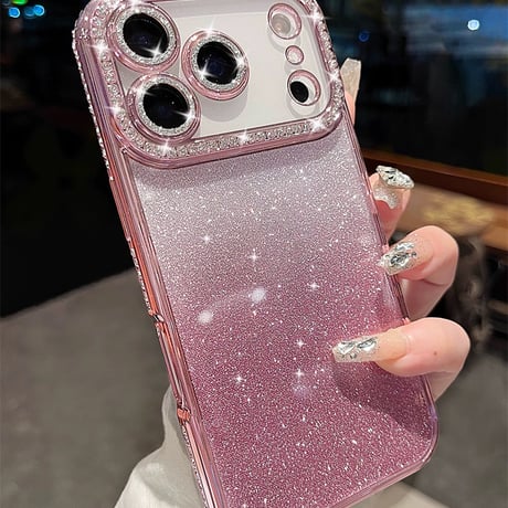 iphone18pro/17pro ケース キラキラ ストーン スマホケース クリア iphone16/15ケース カメラフィルム 一体型 R108