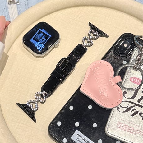 apple watch バンド レザー アップル ウォッチ バンド ライン ストーン ハート R440