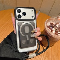 【MagSafe対応】半透明 iphone17/17pro ケース カードケース付き スマホ ストラップ 付き ケース 隠れスタンド R455