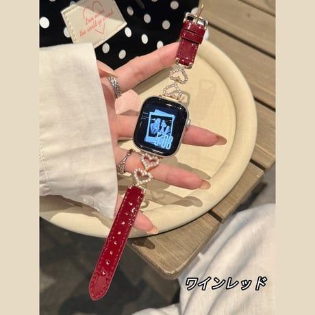 apple watch バンド レザー アップル ウォッチ バンド ライン ストーン ハート R440
