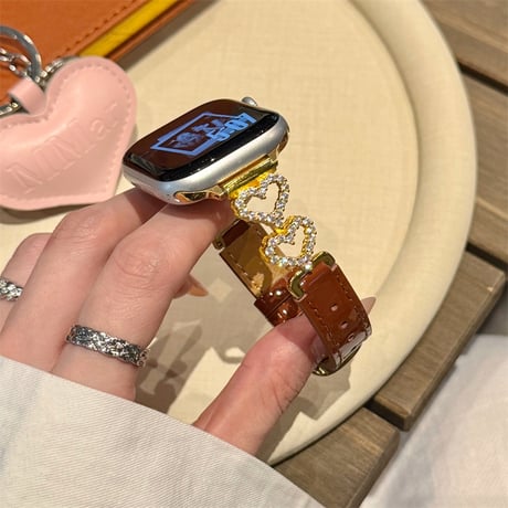 apple watch バンド レザー アップル ウォッチ バンド ライン ストーン ハート R440