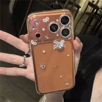 キラキラカメラ保護リングをプレゼント！iPhone ケース ストーンデコ クリア iphone ケース キラキラ リボン付き R434