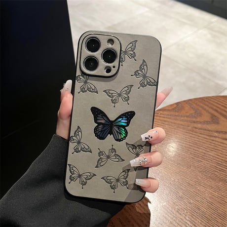 バタフライ iphoneケース iphone15 ケース レーザー 変色 可愛い R149