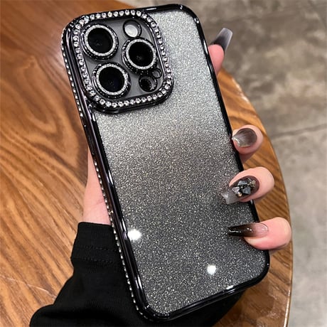 iphone18pro/17pro ケース キラキラ ストーン スマホケース クリア iphone16/15ケース カメラフィルム 一体型 R108