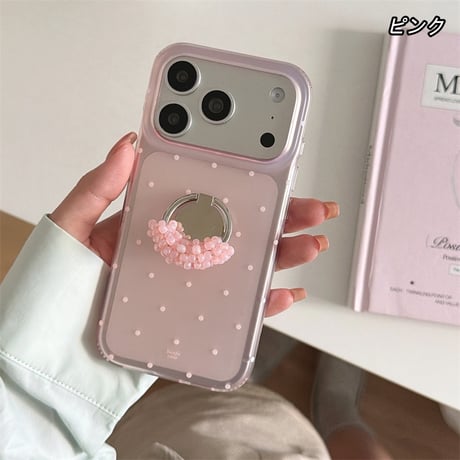 iphone17 ケース ドット 柄 iphone17pro/16pro/15 ケース グリップ付き 流行り 可愛い スマホケース 韓国 R458