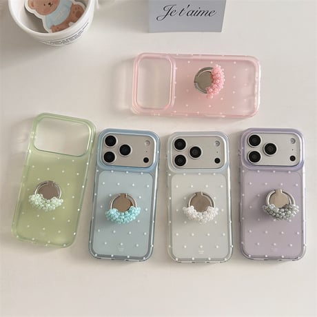 iphone17 ケース ドット 柄 iphone17pro/16pro/15 ケース グリップ付き 流行り 可愛い スマホケース 韓国 R458