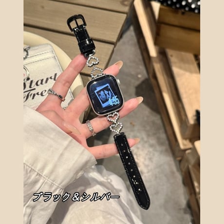 apple watch バンド レザー アップル ウォッチ バンド ライン ストーン ハート R440