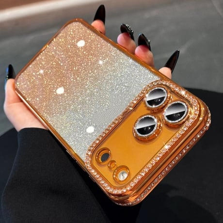 iphone18pro/17pro ケース キラキラ ストーン スマホケース クリア iphone16/15ケース カメラフィルム 一体型 R108