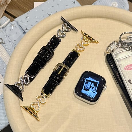 apple watch バンド レザー アップル ウォッチ バンド ライン ストーン ハート R440