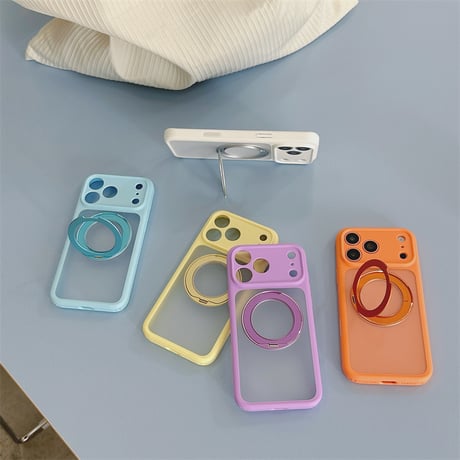 EASONCASE 360°スタンド付く iphone17/17pro ケース 半 透明 スマホケース iphone17promax/16promax ケース 夏 っ ぽい R479