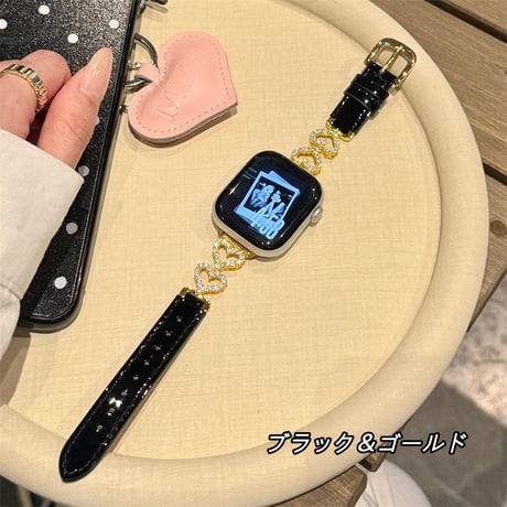 apple watch バンド レザー アップル ウォッチ バンド ライン ストーン ハート R440