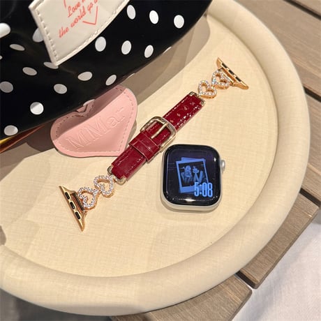 apple watch バンド レザー アップル ウォッチ バンド ライン ストーン ハート R440