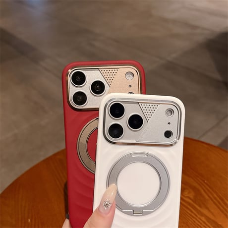【MagSafe対応】iphone18pro/17pro/17promax ケース 360°スタンド付き メタリック カメラカバー ウェーブ iphone ケース R490