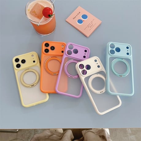EASONCASE 360°スタンド付く iphone17/17pro ケース 半 透明 スマホケース iphone17promax/16promax ケース 夏 っ ぽい R479