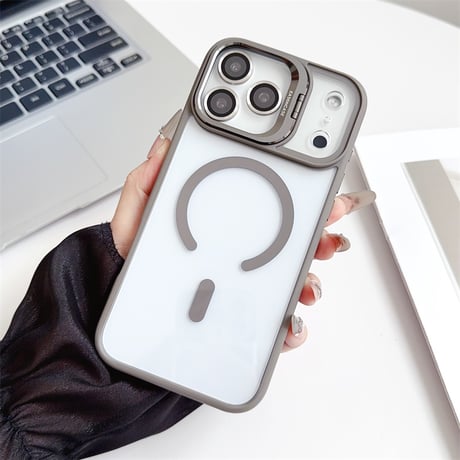 iphone17/17air ケース magsafe 対応 クリア スマホケース カメラリング 付き iphone16/15 ケース 隠れスタンド R209