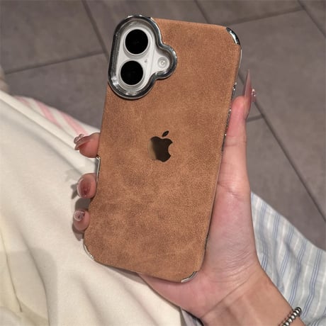 iphone16/16pro ケース スエード ブラウン系 iphone15/14 ケース レザー調 R317