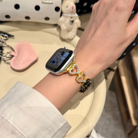 apple watch バンド レザー アップル ウォッチ バンド ライン ストーン ハート R440