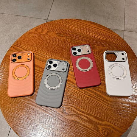【MagSafe対応】iphone18pro/17pro/17promax ケース 360°スタンド付き メタリック カメラカバー ウェーブ iphone ケース R490