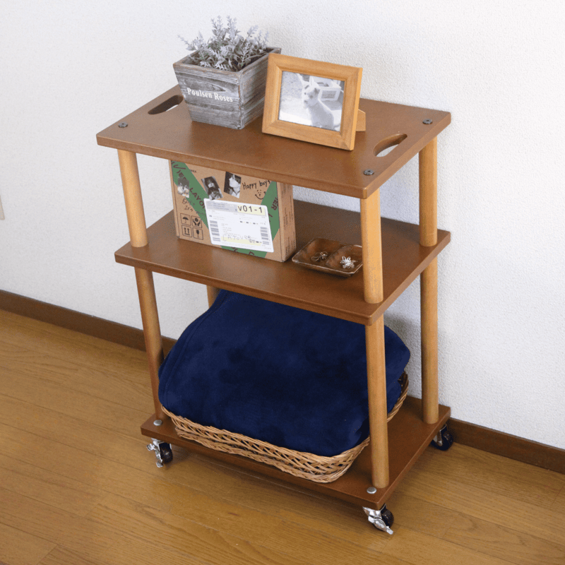 キャスター付き移動式多目的木製ワゴン 「MUWW(ムー)」 3段 | 【木の脚