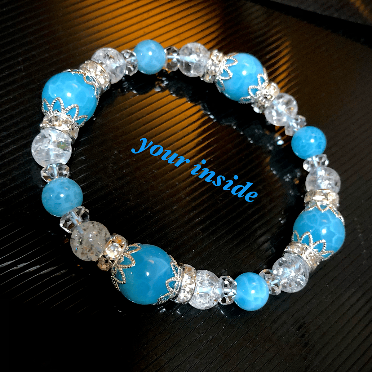 ラリマーブルーアゲート デザイン 天然石ブレスレット | 💎 天然石