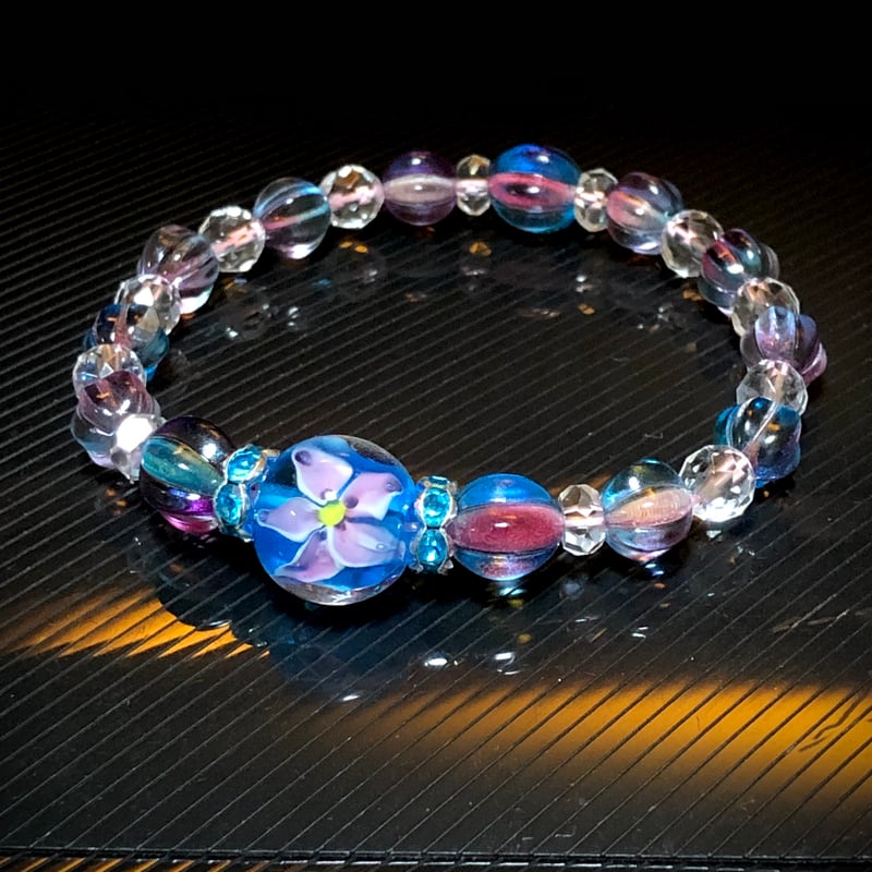 トンボ玉 水中花 クリスタル 天然石ブレスレット | 💎 天然石