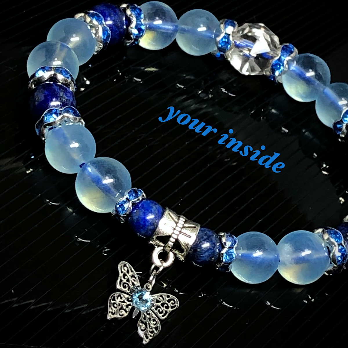ラピスラズリ薔薇とアクアマリンブレスレット アクアマリン ラピスラズリ デザイン 天然石 蝶々ブレスレット