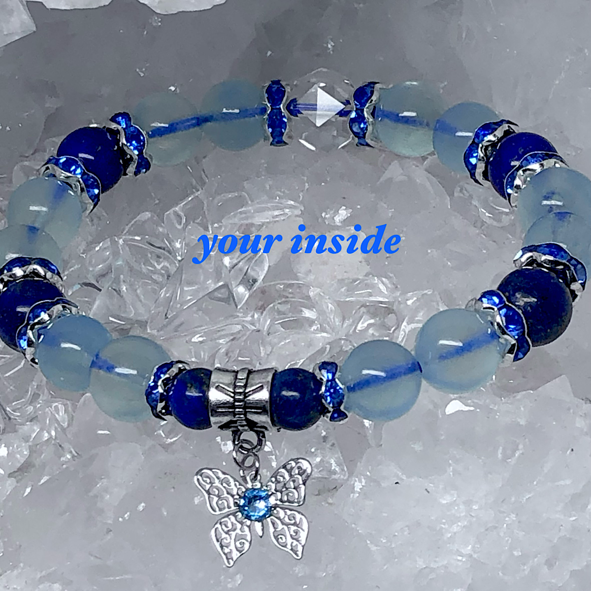 アクアマリン ラピスラズリ デザイン 天然石 蝶々ブレスレット