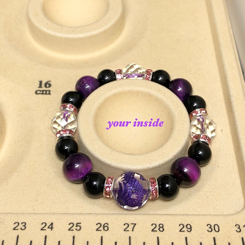 紫 龍彫り水晶 パープルカラータイガーアイ 天然石ブレスレット