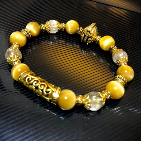 スパルタン ゴールデンタイガーアイ ルチルクォーツ 天然石ブレスレット