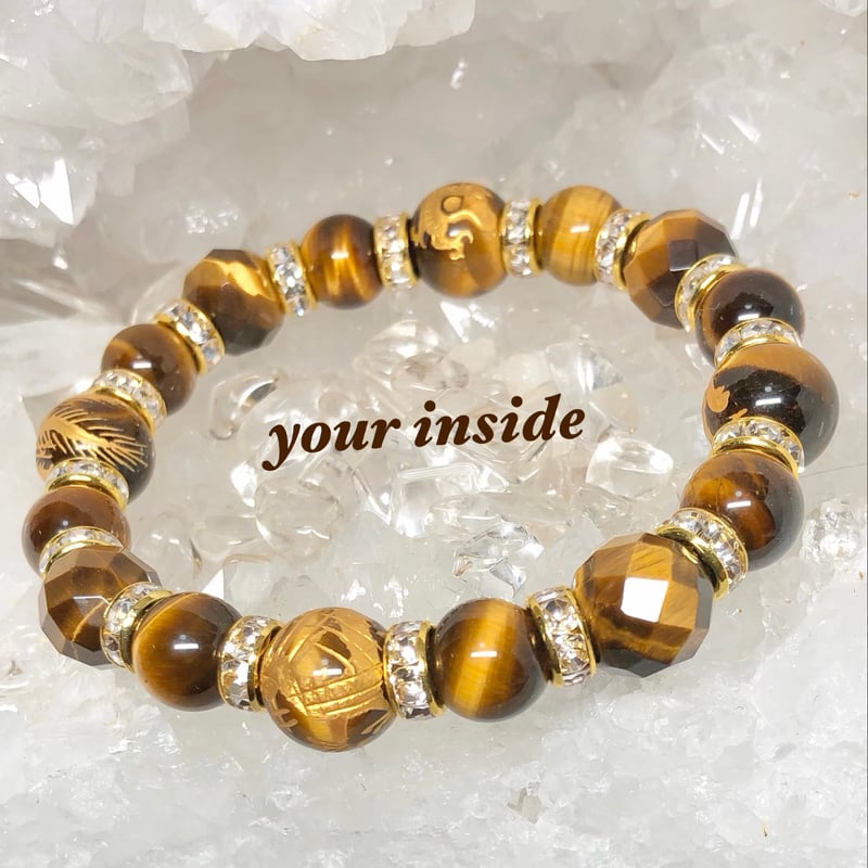 四神獣 タイガーアイ 64面カット 金色彫り 天然石ブレスレット