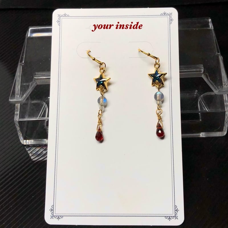 スワロフスキー スター バミューダブルー ガーネット 天然石 星ピアス