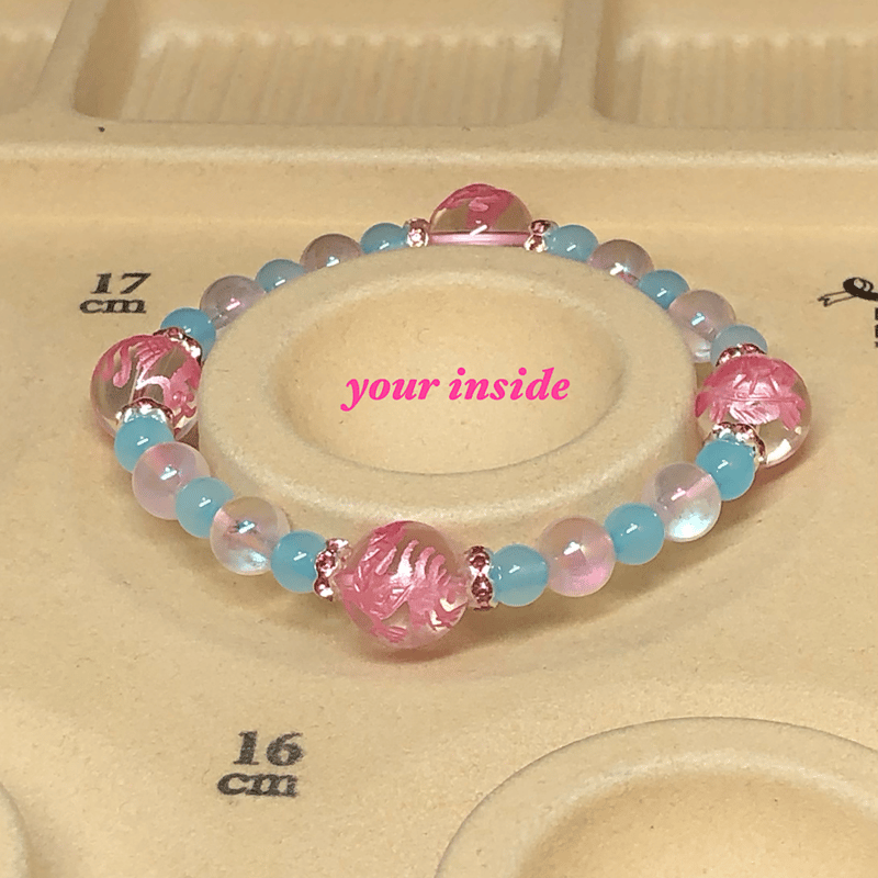 四神獣 ピンク彫り水晶 シーブルーカルセドニー ドラゴン 天然石