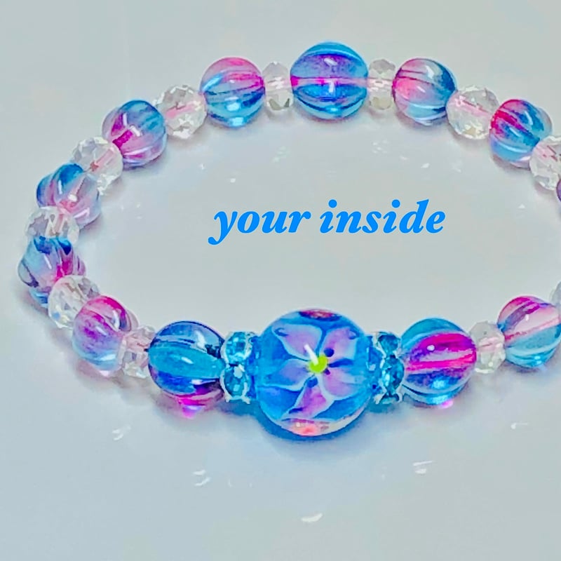 トンボ玉 水中花 クリスタル 天然石ブレスレット | 💎 天然石