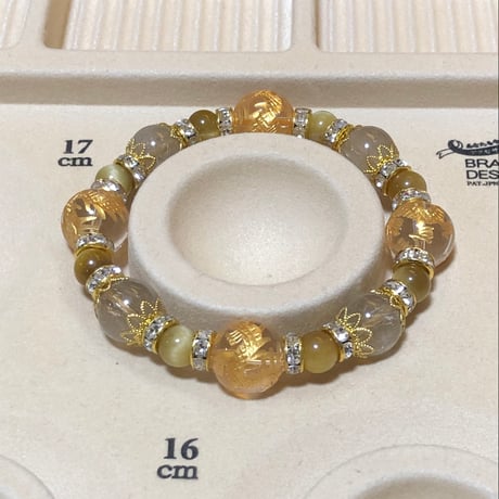 金色 龍彫り水晶 ルチルクォーツ 天然石ブレスレット