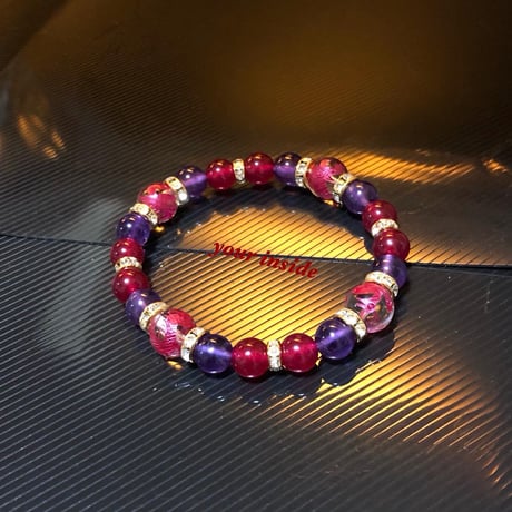 四神獣水晶 ワインレッド 彫り アメジスト 天然石ブレスレット