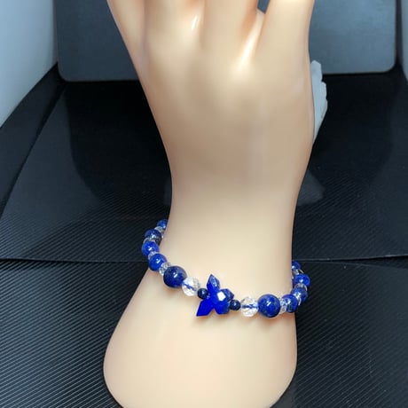 ラピスラズリ 天然石 64面カット水晶  約6㎜ 蝶々ブレスレット