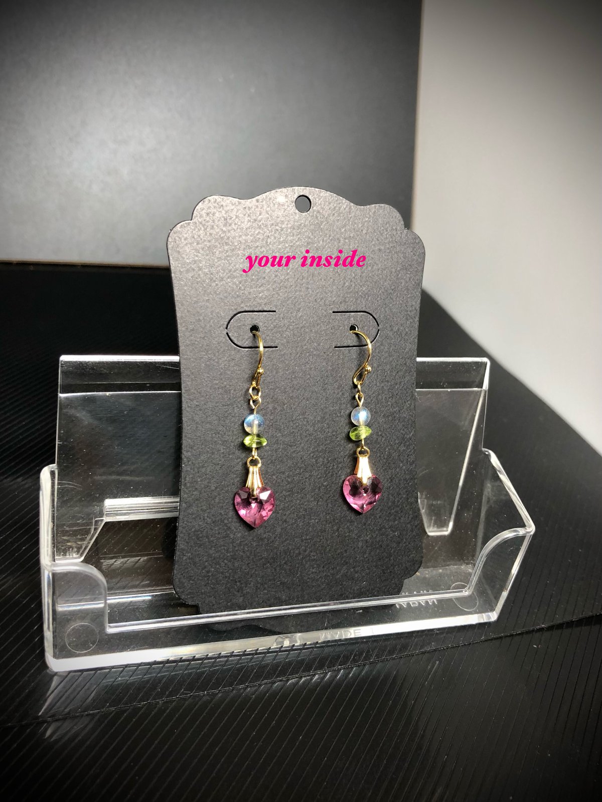 スワロフスキー LT.ローズ ハート 天然石ピアス | 💎 天然石