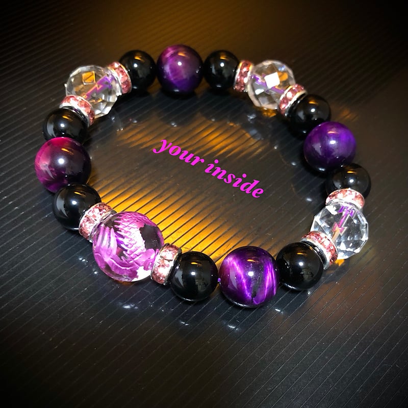 ピンクパープル 龍彫り水晶 パープルカラータイガーアイ 天然石