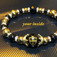 金色 盾 十字架 彫り オニキス ゴールドヘマタイト 天然石ブレスレット