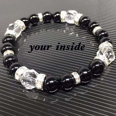 スターカット水晶 ブラックオニキス 天然石ブレスレット