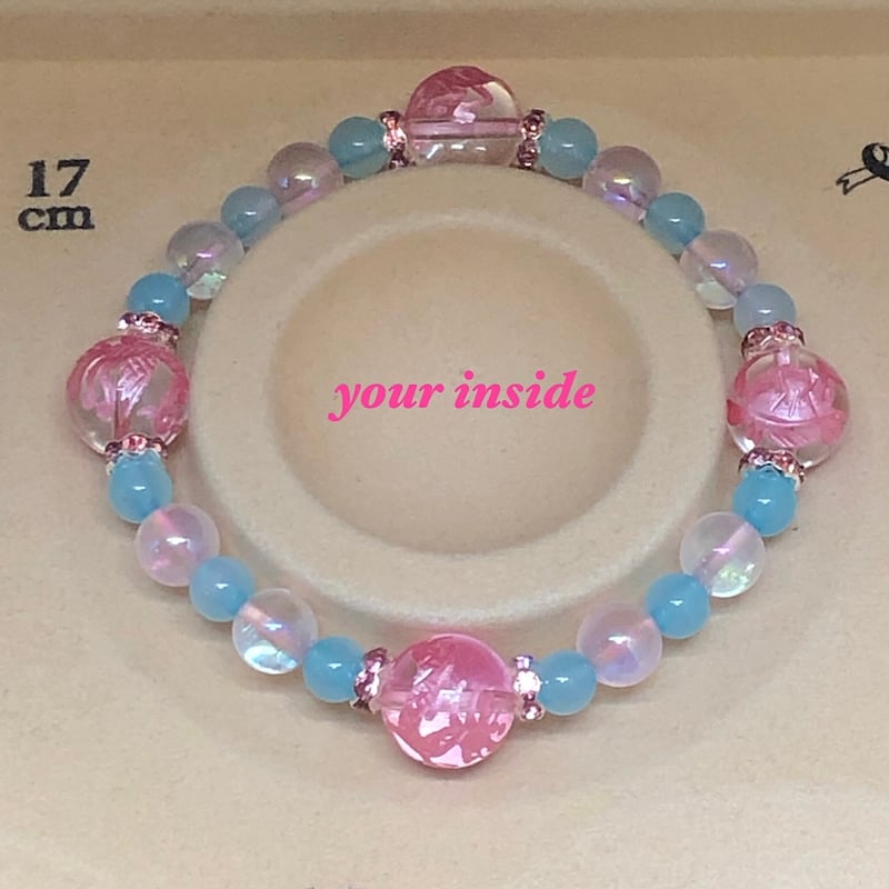 四神獣 ピンク彫り水晶 シーブルーカルセドニー ドラゴン 天然石