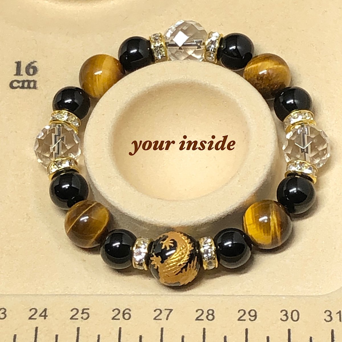 ❇ナガアイ♉タイの宝石♍龍のお守り♊ブレスレット♌金メッキ♋プラクルアン✨ 洞察力を高める！金彫皇帝龍 虎目石 ゴールドルチル タイガー