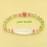 水蓮花天珠型 水晶 インカローズ ペリドット 天然石ブレスレット