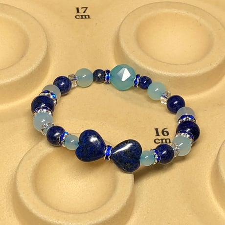 ラピスラズリ ハートリボン シーブルーカルセドニー  天然石ブレスレット