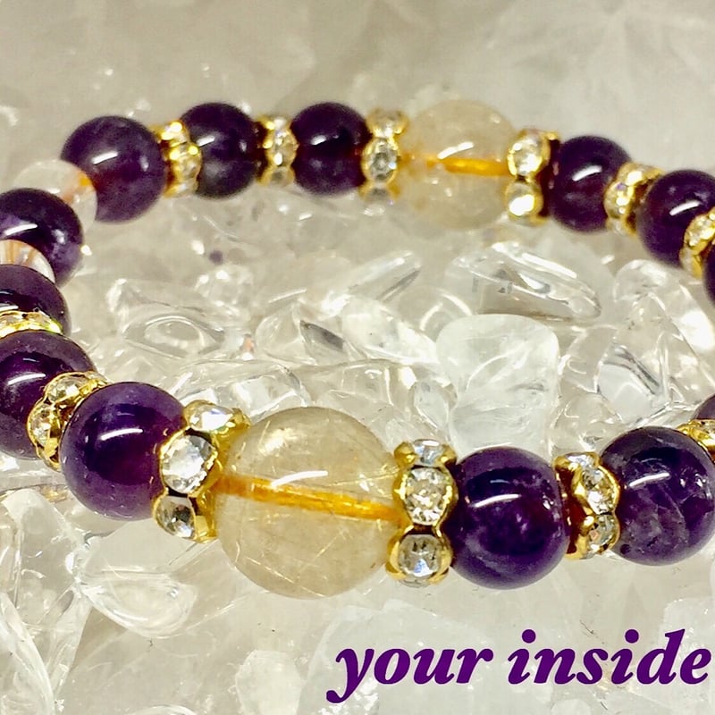 アメジスト　ルチルクオーツ　パワーストーンブレスレット　内径約17cm ルチルクォーツ アメジスト 天然石ブレスレット | 💎 天然石