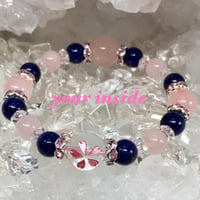 ラピスラズリ ピンク彫り サクラ柄水晶 天然石ブレスレット